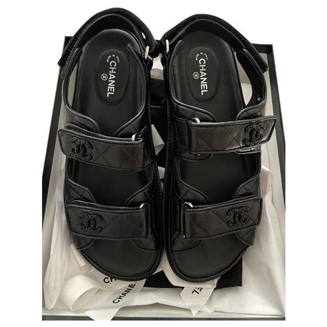 chanel black leather dad sandals|Chanel dad sandals for sale.